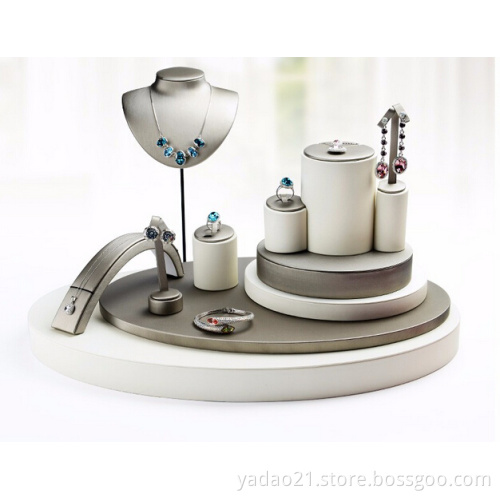 elegant pu leather cover wooden jewelry display set window jewelry display jewels counter display stands customize